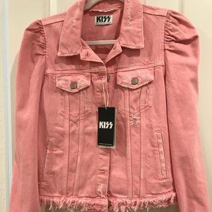 NWT Kiss x Zara Puff Sleeve Pink Denim Jacket Size L
